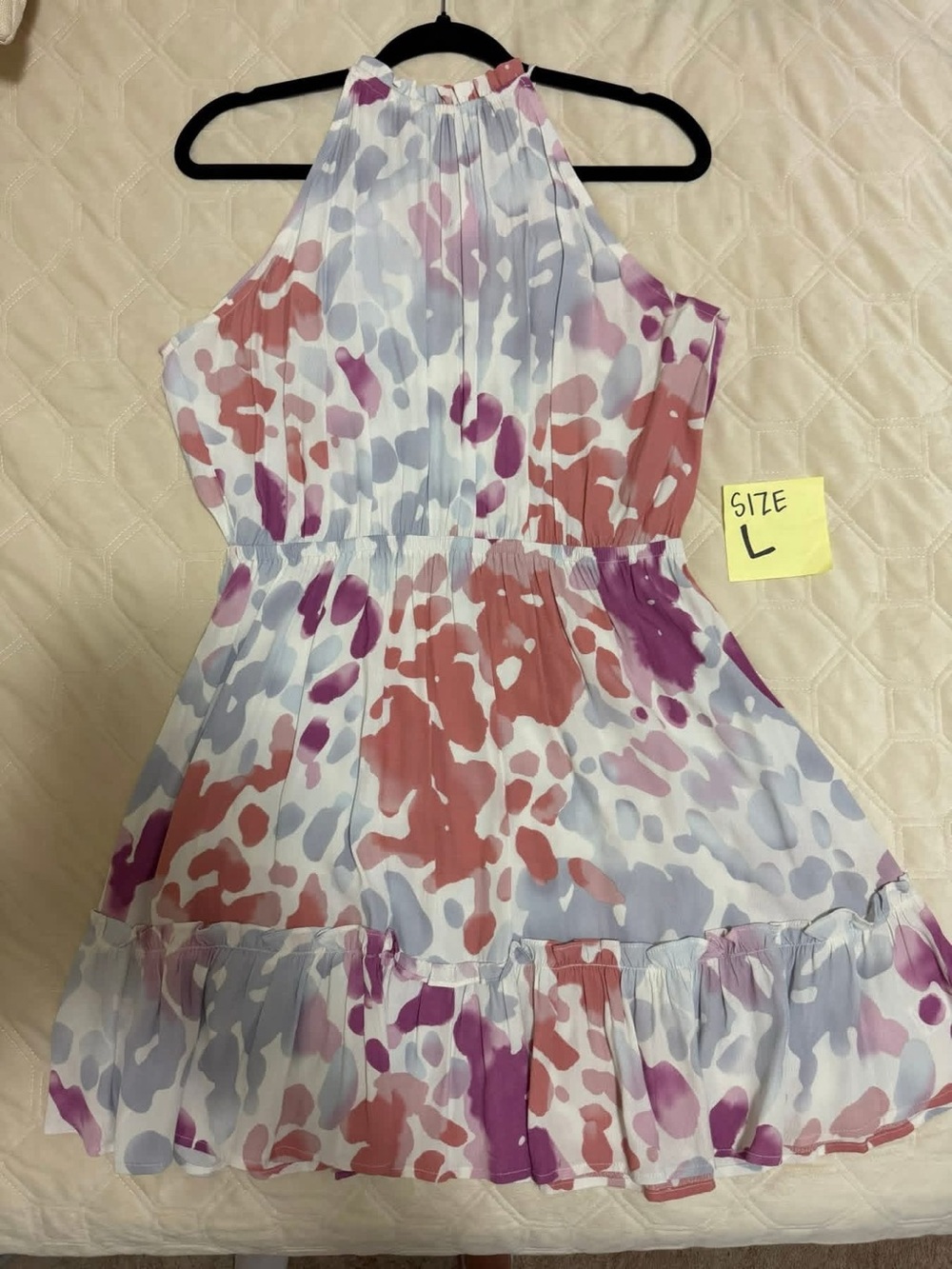 Girls' Halter Neck Watercolor Print Dress in Pink & Lavender